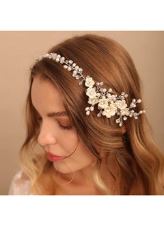 BERYUAN Bridal White Flowers Crystal Pearl hair comb Silver Hair Accessories for Wedding Women and Girls Side Flower Headband Hair Comb  - Image 2