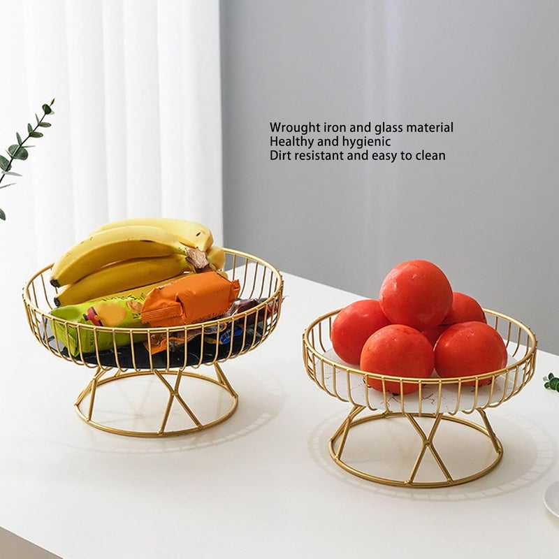 Fockety Metal Wire Fruit Basket Gold Fruit Bowl for Kitchen Counter Fruit Holder Stand Storage Baskets for Countertop Home Decor Table Centerpieces L Black Background with Gold - Image 2