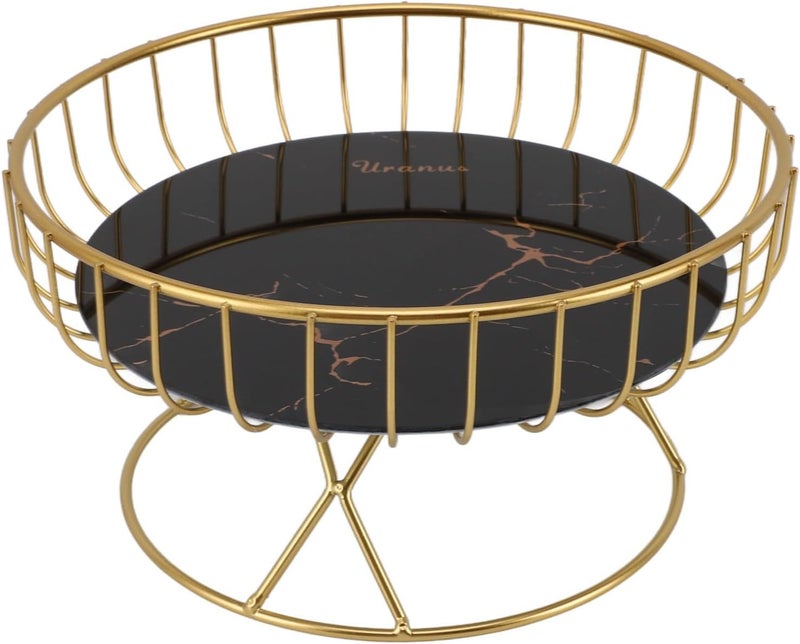 Fockety Metal Wire Fruit Basket Gold Fruit Bowl for Kitchen Counter Fruit Holder Stand Storage Baskets for Countertop Home Decor Table Centerpieces L Black Background with Gold - Image 1