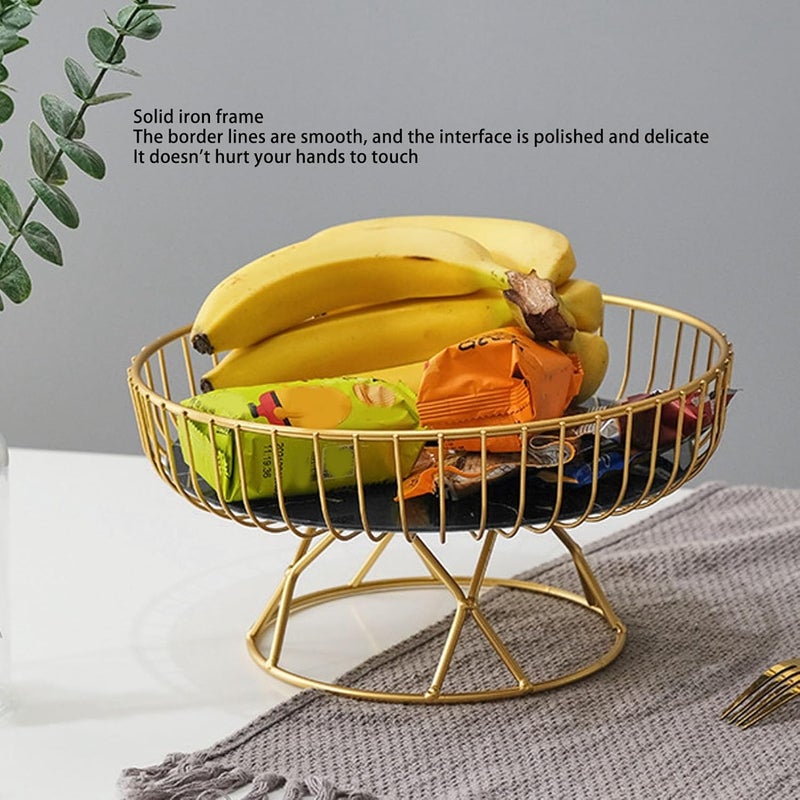 Fockety Metal Wire Fruit Basket Gold Fruit Bowl for Kitchen Counter Fruit Holder Stand Storage Baskets for Countertop Home Decor Table Centerpieces L Black Background with Gold - Image 4