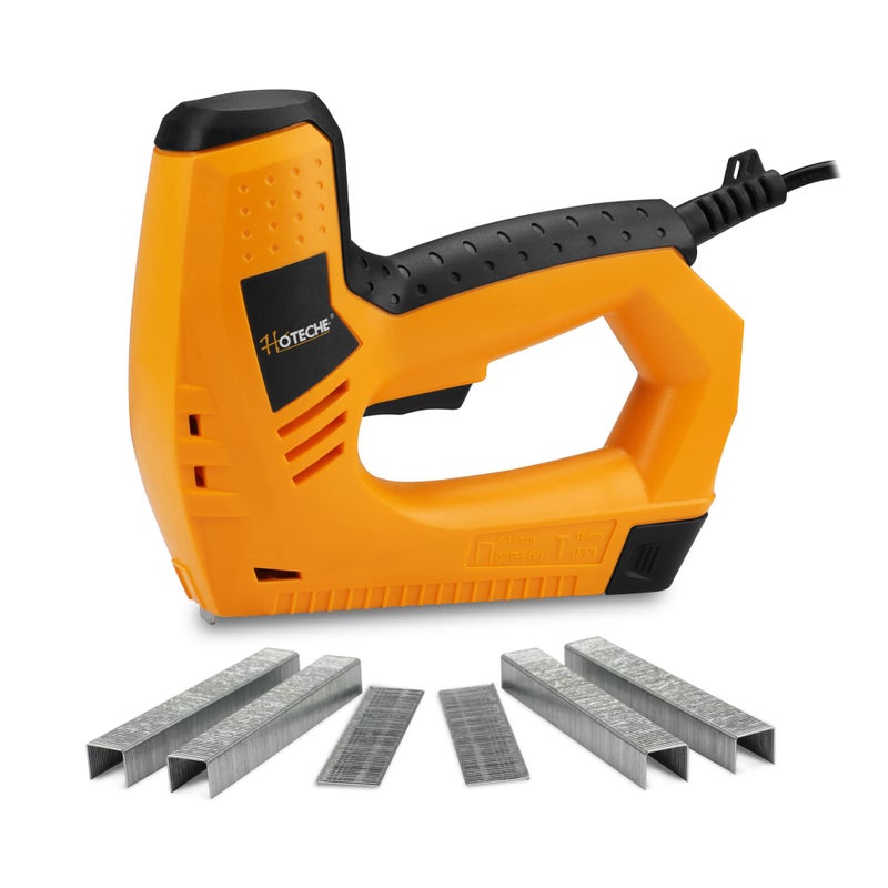 Hoteche Electric Brad Nailer/Stapler - 2-in-1 Power Staple Gun & Nail Gun for Woodworking & Upholstery - Includes 100Pcs 19/32-Inch Brad Nails & 400Pcs 3/8-Inch Staples - Image 1