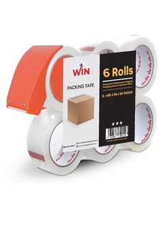 cleaning superstore Win Clear Packing Tape 2 inches 50 yards 6 Rolls +1 Dispenser  - Image 1