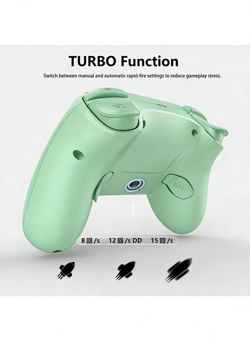 Wireless Switch Controllers for Nintendo Switch, 6-Axis Gyro, Turbo Function, 7-Color RGB Lights, Compatible with Switch1/Switch2/PC (Wired)/iOS, All Functions Included with a Stylish Design and Cute Color - Green - Image 3
