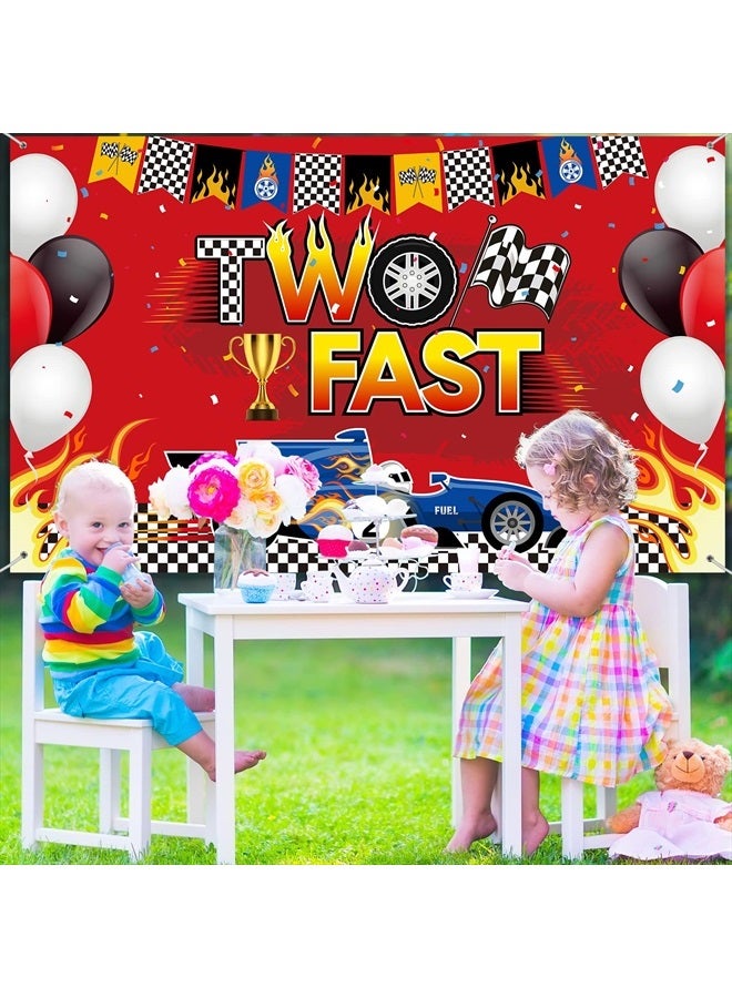 Oudain Two Fast Backdrop Two Fast Birthday Decorations Racing Theme Party Decorations Racing Car Second Birthday Photography Background Racing Boys Kids Birthday Party Supplies - Image 5