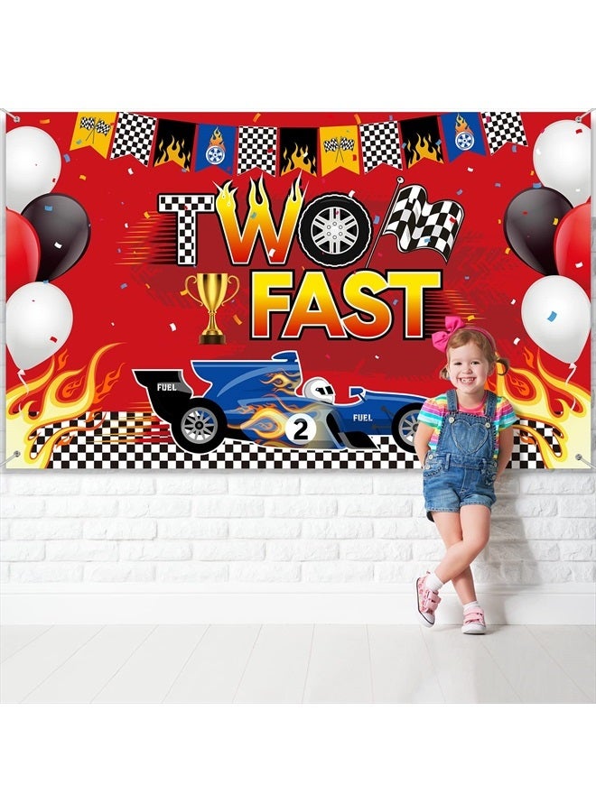 Oudain Two Fast Backdrop Two Fast Birthday Decorations Racing Theme Party Decorations Racing Car Second Birthday Photography Background Racing Boys Kids Birthday Party Supplies - Image 3