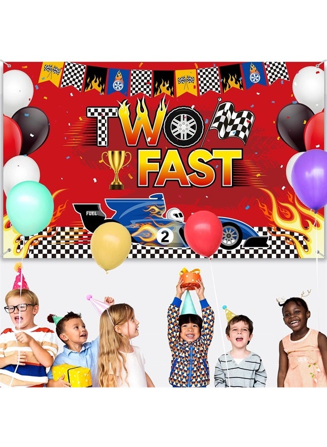 Oudain Two Fast Backdrop Two Fast Birthday Decorations Racing Theme Party Decorations Racing Car Second Birthday Photography Background Racing Boys Kids Birthday Party Supplies - Image 4