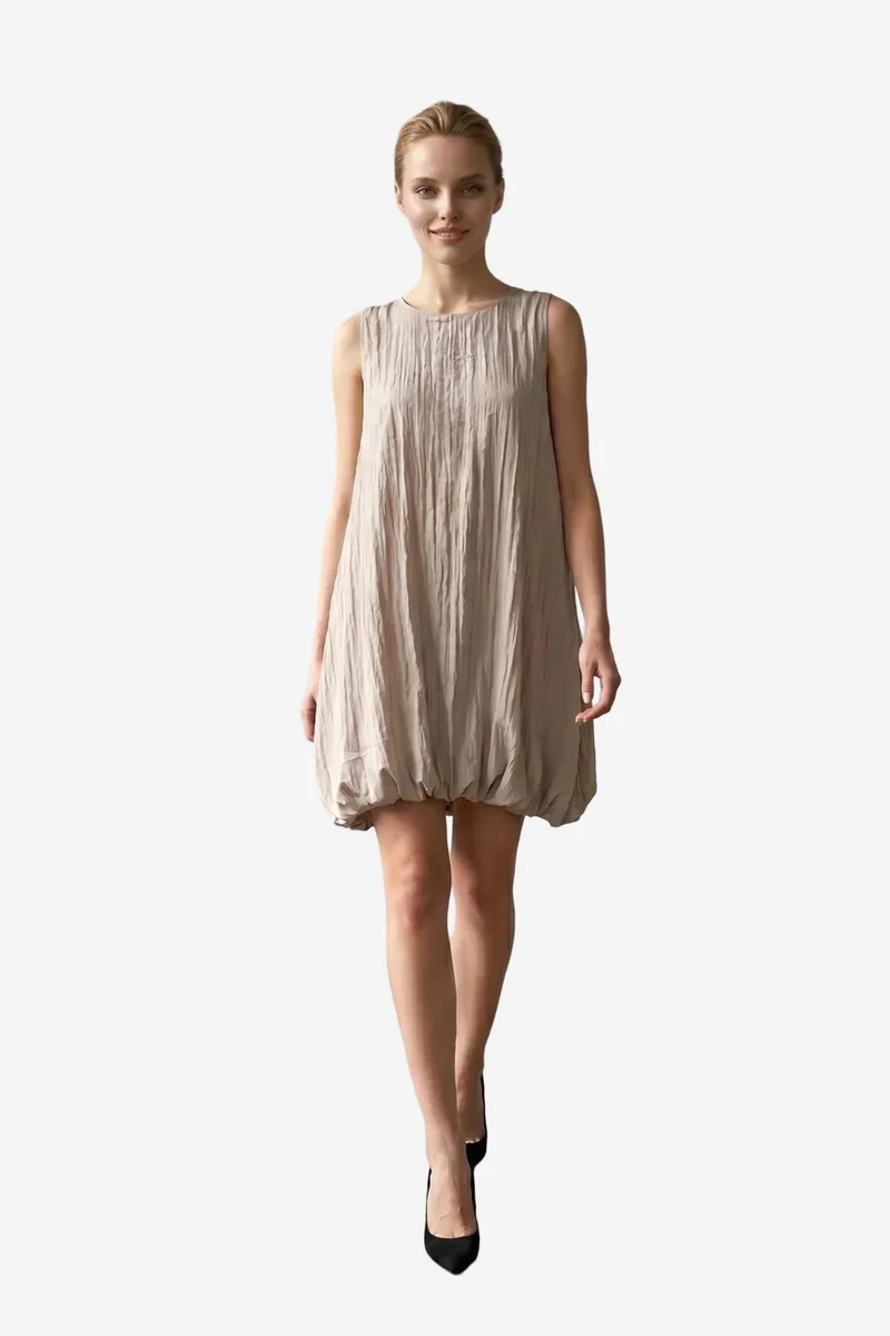 ماي فاشن MY FASHION Loose Mini Dress in Textured Lyocell