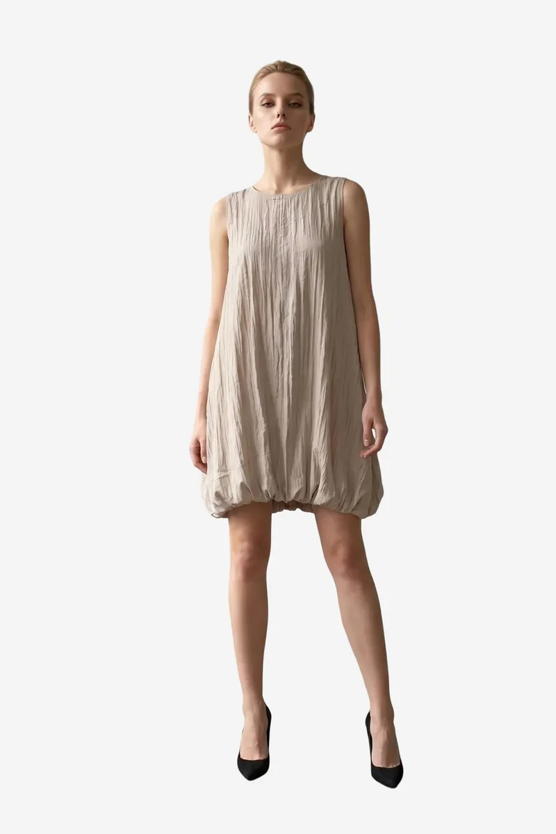ماي فاشن MY FASHION Loose Mini Dress in Textured Lyocell