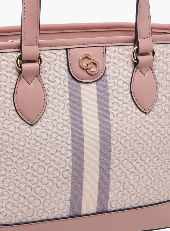 Celeste pink Monogram Print Tote Bag with Zip Closure and Double Handle  | Best Price UAE