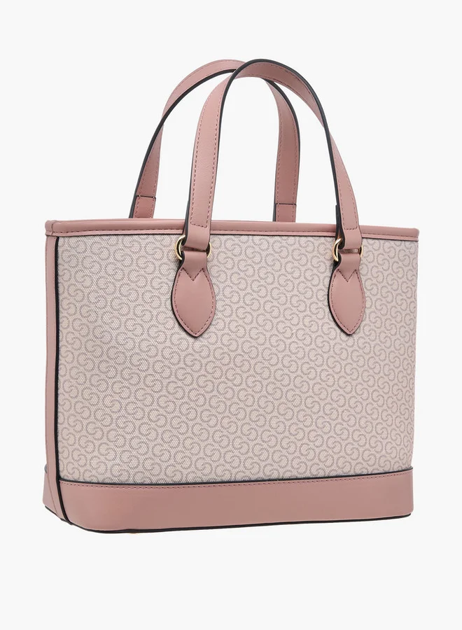 Celeste pink Monogram Print Tote Bag with Zip Closure and Double Handle  | Best Price UAE