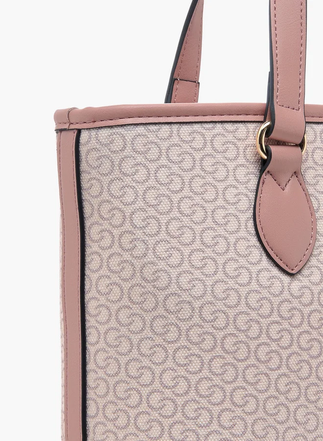 Celeste pink Monogram Print Tote Bag with Zip Closure and Double Handle  | Best Price UAE