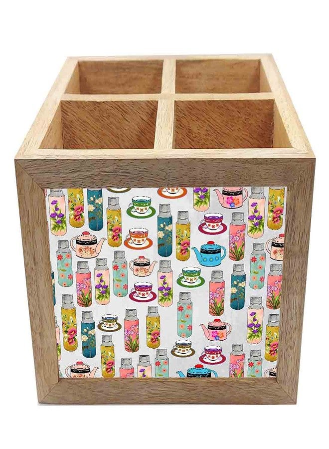 Nutcase Wooden Cutlery Stand Holder Silverware Caddy Spoons Forks Knives Organizer for Dining Table & Kitchen -Made in India-Spoons NOT Included - Tea Time Elements - Image 4