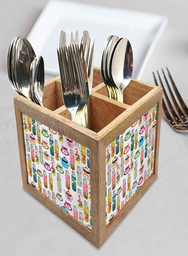 Nutcase Wooden Cutlery Stand Holder Silverware Caddy Spoons Forks Knives Organizer for Dining Table & Kitchen -Made in India-Spoons NOT Included - Tea Time Elements - Image 2