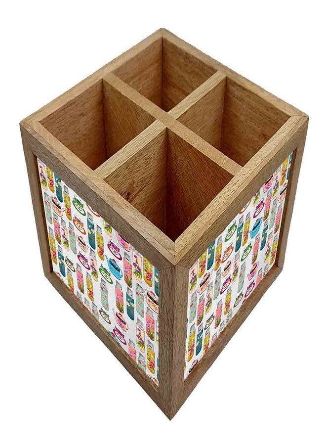 Nutcase Wooden Cutlery Stand Holder Silverware Caddy Spoons Forks Knives Organizer for Dining Table & Kitchen -Made in India-Spoons NOT Included - Tea Time Elements - Image 3