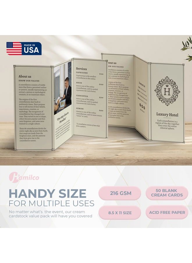 Hamilco Cream Colored Cardstock Thick Paper - 8 1/2 x 11" Heavy Weight 80 lb Cover Card Stock for Printer - 50 Pack - Image 5