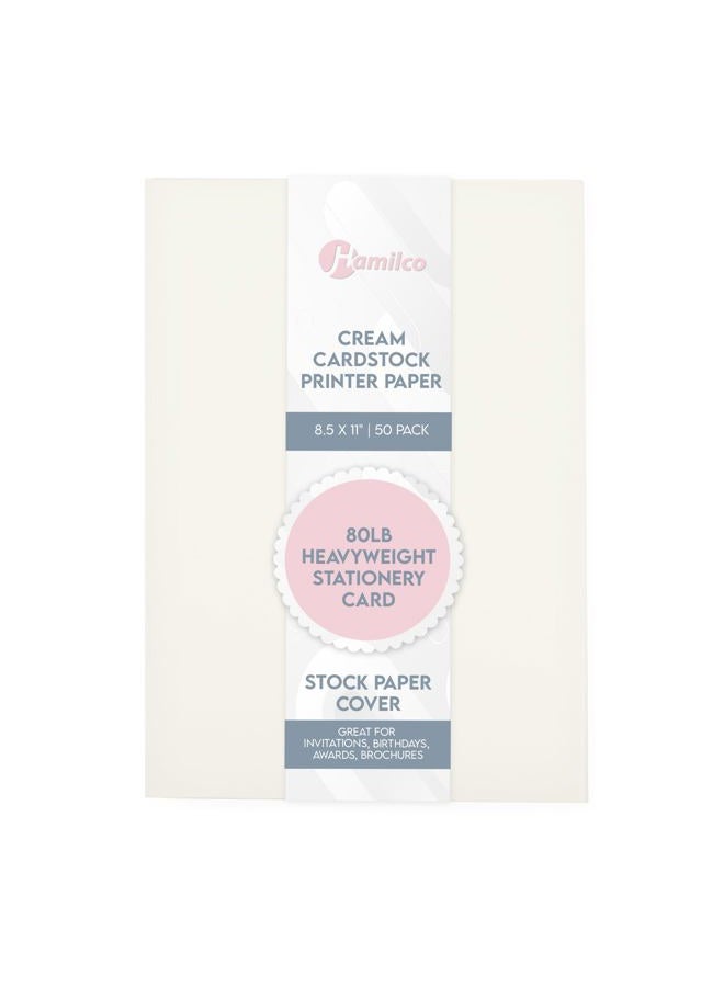 Hamilco Cream Colored Cardstock Thick Paper - 8 1/2 x 11" Heavy Weight 80 lb Cover Card Stock for Printer - 50 Pack - Image 1