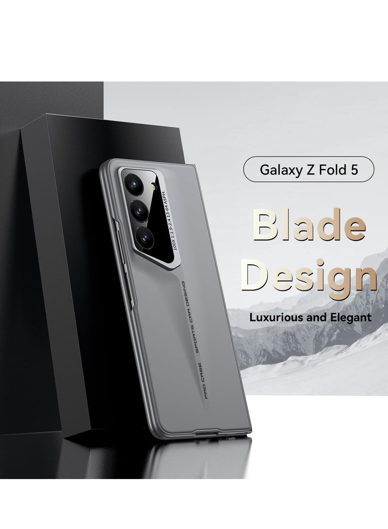Excefore Case Slim and Thin for Samsung Galaxy Z Fold 5 Matte PC Back Built in Screen Protector Ultra Thin Transparent Plating Crystal Front Glass All Inclusive Case Dimensional Blade Design Gray - Image 3