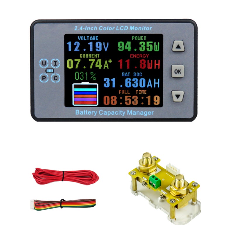 Car Battery Coulometer 100A Accurate Measurement LCD Screen Coulometer - Bidirectional Current Detection Voltage Current Capacity Meter for Vehicle Battery Monitoring - Image 1