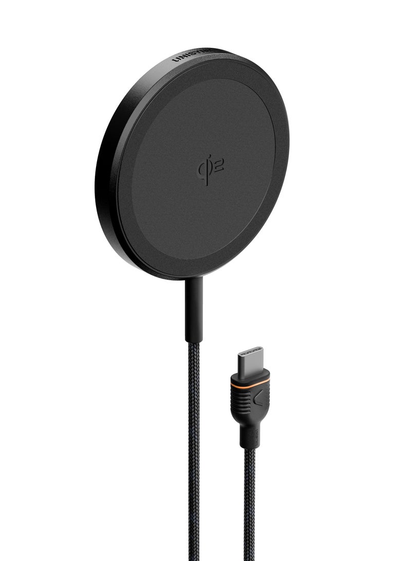 Unisynk Magnetic Wireless Charger Qi2 15W - USB-C, Magnetic Attachment, Fast Wireless Charging, 2m Cable Black - Image 2