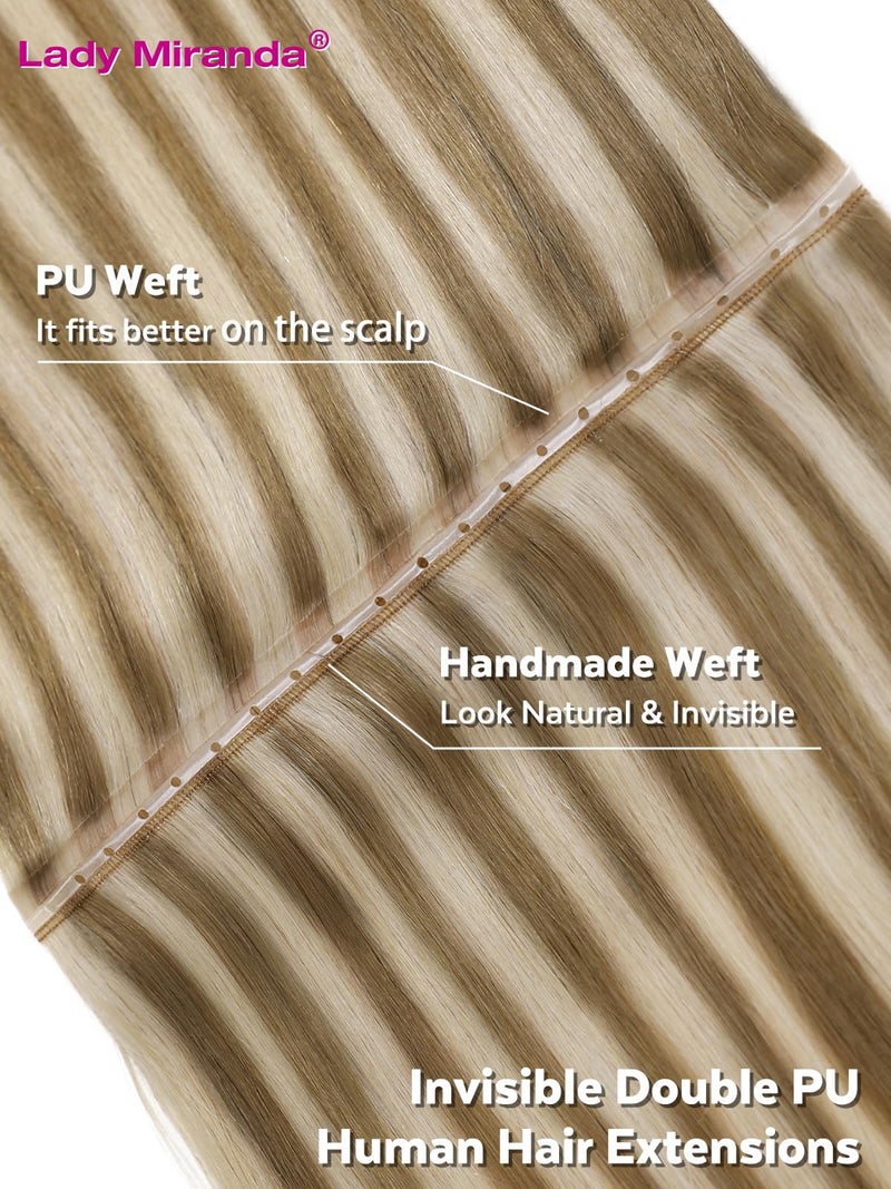 LADY MIRANDA 18 Inch 8PCS 100G OVO Butterfly Hair Extensions Real Human Hair Mixed Blonde Human Hair Extensions PU Weft with Micro Beads Hair Extensions Invisible Skin Weft (9A/60, 18 Inch) - Image 2