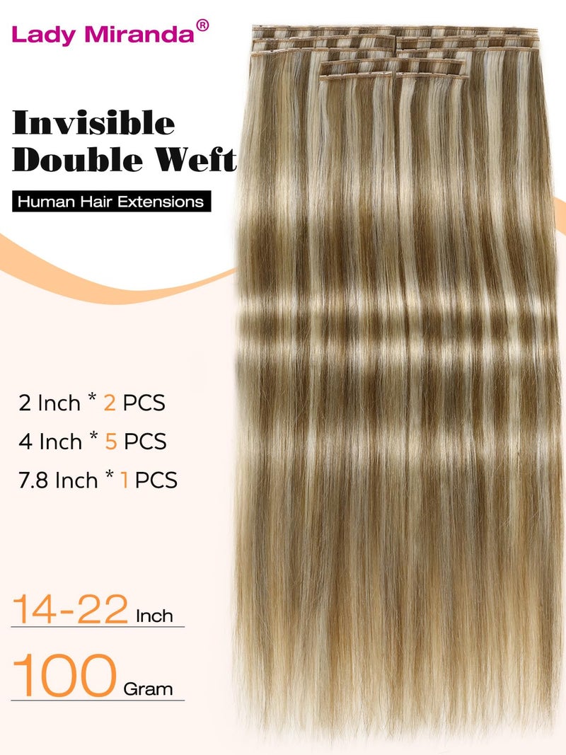 LADY MIRANDA 18 Inch 8PCS 100G OVO Butterfly Hair Extensions Real Human Hair Mixed Blonde Human Hair Extensions PU Weft with Micro Beads Hair Extensions Invisible Skin Weft (9A/60, 18 Inch) - Image 3
