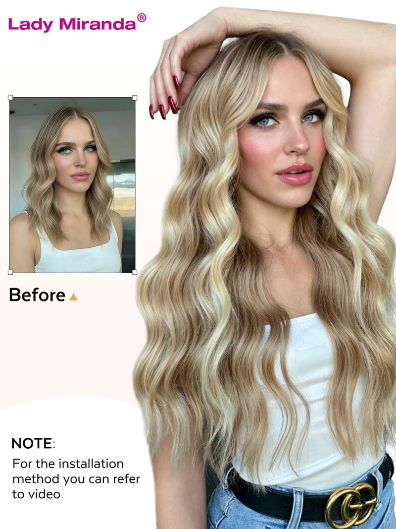 LADY MIRANDA 18 Inch 8PCS 100G OVO Butterfly Hair Extensions Real Human Hair Mixed Blonde Human Hair Extensions PU Weft with Micro Beads Hair Extensions Invisible Skin Weft (9A/60, 18 Inch) - Image 5
