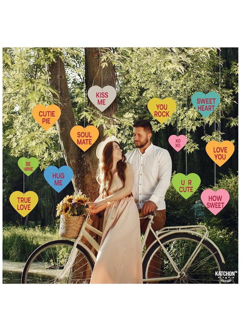 KATCHON - Valentine Conversation Hearts Decor - Pack of 12 | Conversation Hearts Decorations - Image 1