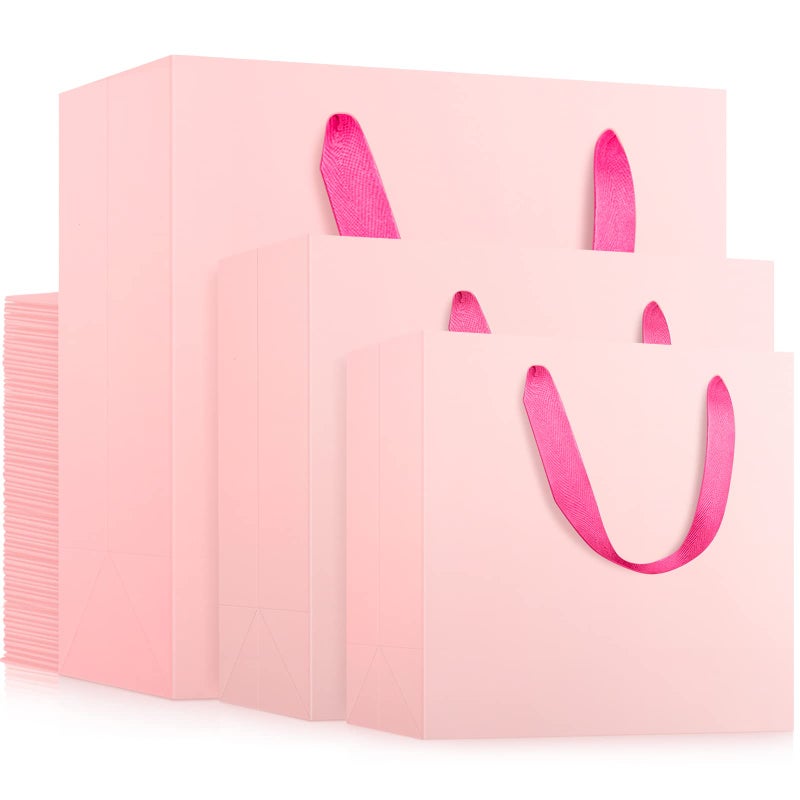 حقائب ورقية كرافت EUSOAR 3 أحجام 30 قطعة حقائب هدايا مزودة بمقابض وردية قابلة لإعادة التدوير وقوية حقائب ورقية يدوية الصنع لحرف الهدايا وحقائب عيد الميلاد