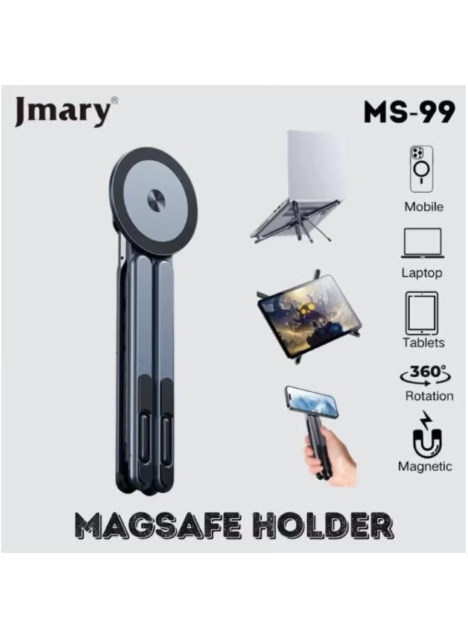Jmary حامل كمبيوتر محمول مغناطيسي من الألمنيوم MS-99 3 في 1 | قابل للطي، قابل للتعديل، مثبت مريح على المكتب لأجهزة الكمبيوتر المحمولة، والأجهزة اللوحية، والمفكرات مع تبديد الحرارة - Image 1