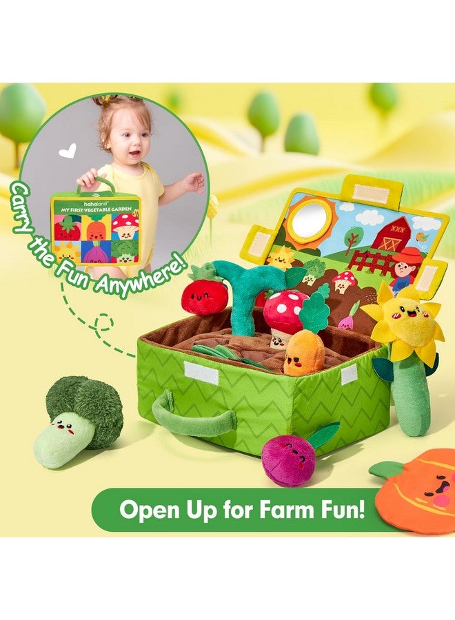 hahaland ألعاب هاهالاند للأطفال من 6-12 شهرًا - فواكه وخضروات وحديقة نباتات قماشية - ألعاب للأطفال بعمر 6 أشهر، لعبة مونتيسوري حسية جزر وزهرة مع جرس، مرآة، صرير، قوام، مناديل مجعدة هدايا للأطفال - Image 5