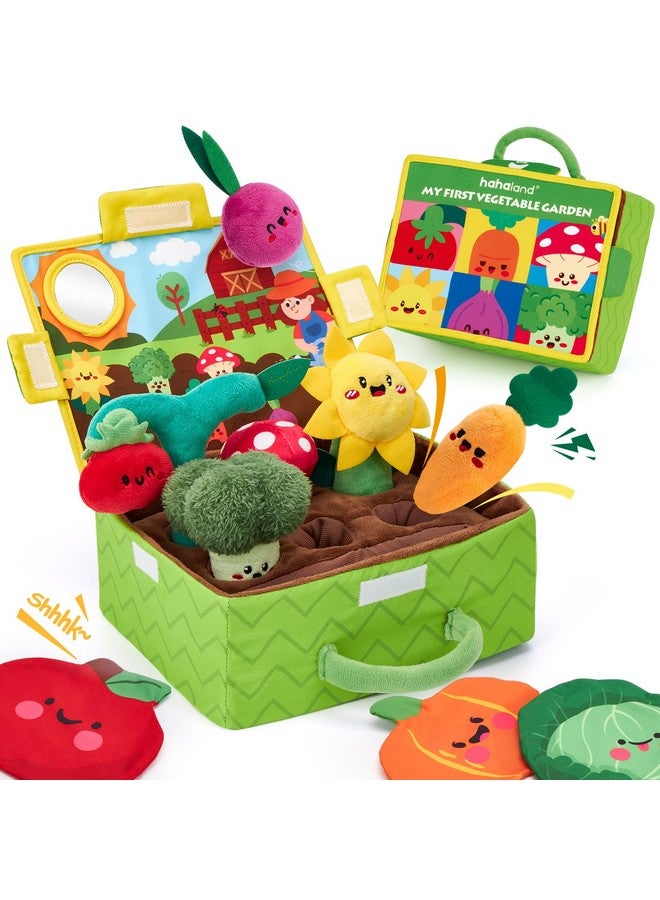 hahaland ألعاب هاهالاند للأطفال من 6-12 شهرًا - فواكه وخضروات وحديقة نباتات قماشية - ألعاب للأطفال بعمر 6 أشهر، لعبة مونتيسوري حسية جزر وزهرة مع جرس، مرآة، صرير، قوام، مناديل مجعدة هدايا للأطفال - Image 1