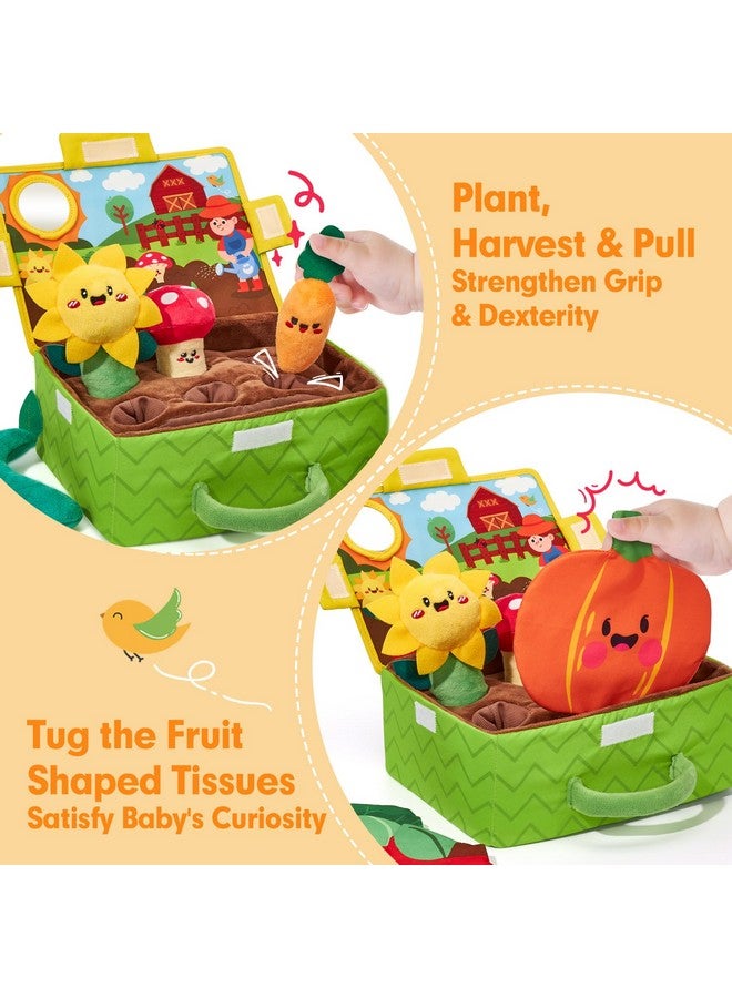 hahaland ألعاب هاهالاند للأطفال من 6-12 شهرًا - فواكه وخضروات وحديقة نباتات قماشية - ألعاب للأطفال بعمر 6 أشهر، لعبة مونتيسوري حسية جزر وزهرة مع جرس، مرآة، صرير، قوام، مناديل مجعدة هدايا للأطفال - Image 3