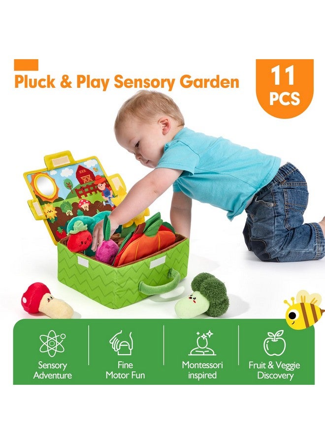 hahaland ألعاب هاهالاند للأطفال من 6-12 شهرًا - فواكه وخضروات وحديقة نباتات قماشية - ألعاب للأطفال بعمر 6 أشهر، لعبة مونتيسوري حسية جزر وزهرة مع جرس، مرآة، صرير، قوام، مناديل مجعدة هدايا للأطفال - Image 2