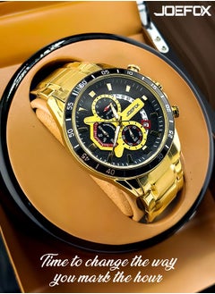 JoeFox Men's Analog Watch Stainless Steel Waterproof Date Quartz Watch Sport Wrist Watches for Men Gold  - Image 2