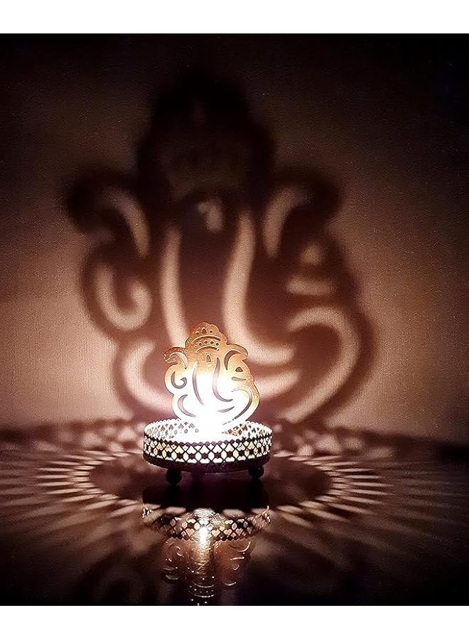 The Bros Ganesha Diwali Shadow Diya Deepawali Traditional for Home/Office Religious Tea Light Candle Holder Stand Diwali Gift (Set of 2) - Image 3