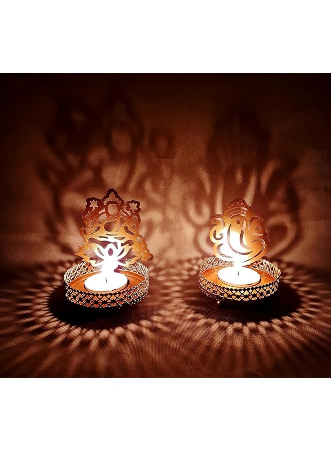 The Bros Ganesha Diwali Shadow Diya Deepawali Traditional for Home/Office Religious Tea Light Candle Holder Stand Diwali Gift (Set of 2) - Image 1