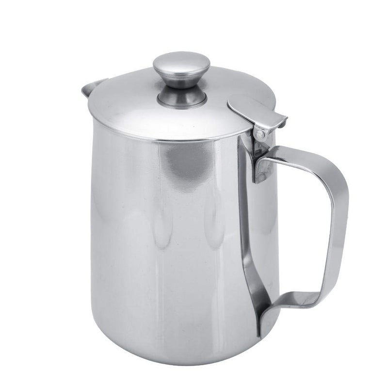 Fdit Stainless Steel Coffee Cup Mug Milk Frothing Pitcher Jug with Lid for Latte Coffee Art for Office Kitchen600mL