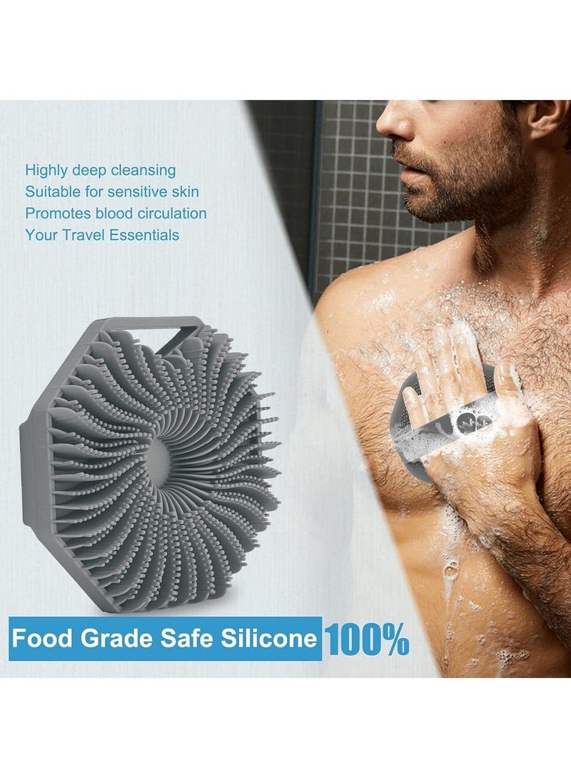فرشاة تقشير الجسم المصنوعة من السيليكون المضاد للميكروبات للبشرة الحساسة، فرشاة استحمام صديقة للبيئة لتنظيف الجسم بعمق مع مقبض غير قابل للانزلاق وتدليك لطيف - Image 5