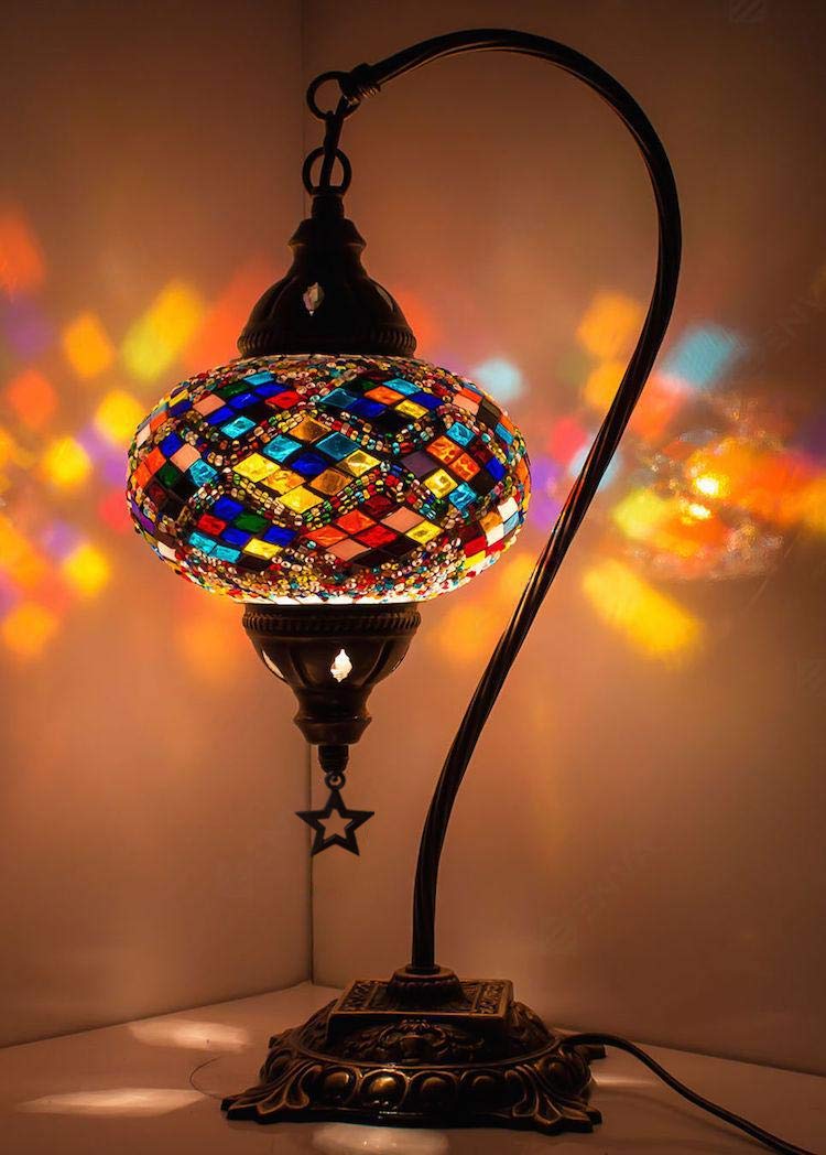 DEMMEX Stunning Handmade Turkish Moroccan Mosaic Glass Colorful Boho Table Desk Bedside Lamp Light Lampshade (Multicolor) - Image 1