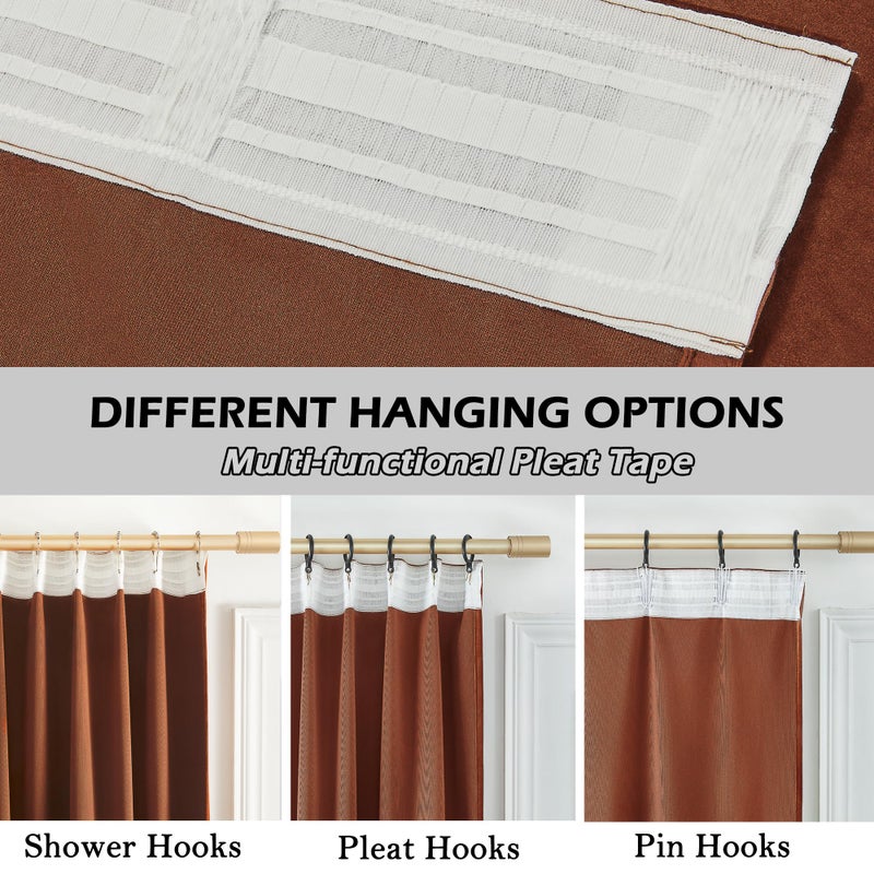 Timeper Burnt Orange Pleat Back Tab Velvet Curtains W52 x L84 inches 2 Panels, Room Darkening Solid Home Decor Curtains for Bedroom Living Dining Room Thermal Insulated Luxury Super Soft Window Drapes - Image 3