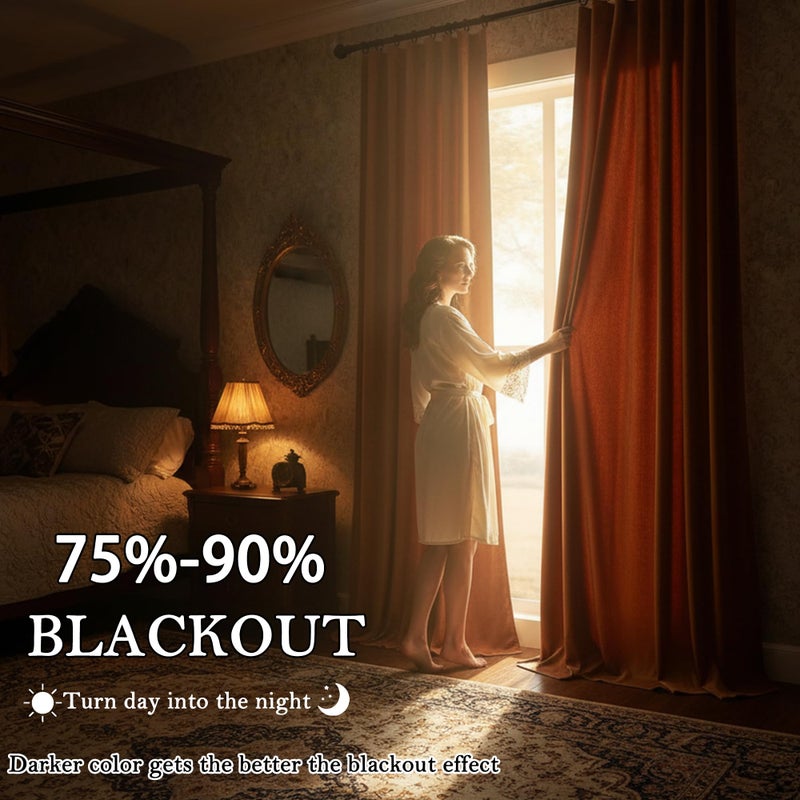 Timeper Burnt Orange Pleat Back Tab Velvet Curtains W52 x L84 inches 2 Panels, Room Darkening Solid Home Decor Curtains for Bedroom Living Dining Room Thermal Insulated Luxury Super Soft Window Drapes - Image 4