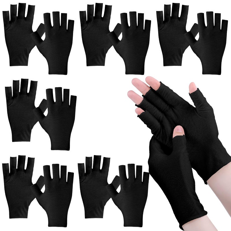 Geyoga 6 Pairs Fingerless Moisturizing Gloves Eczema Cotton Gloves for Adults Half Finger Touchscreen Lotion Overnight Dry Hands for Women SleepingBlack