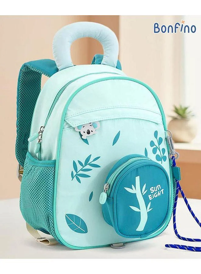 Bonfino Bonfino Leaves Themed School Bag, Padded Shoulder Straps, Attached Coin Purse, Lightweight and Durable, 5 Years+, Green - 12 Inches