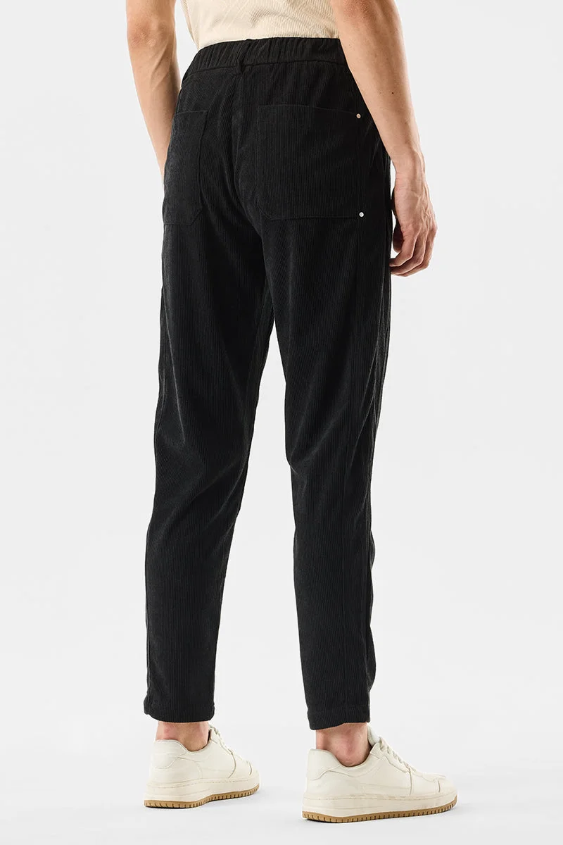 Snitch Black Corduroy Relaxed Fit Trousers for Men | Best Price UAE