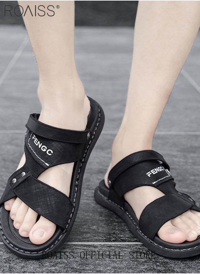 roaiss Arabic Sandals with Anti-Slip Sole and Ergonomic Design, Summer Beach Sandals, Men's Criss Cross Sandals, Simple Open Toe Outdoor Slippers with Letter Pattern, Perfects for Any Casual Date, Walking, Swimming Pool, Beach or Driving  - Image 2