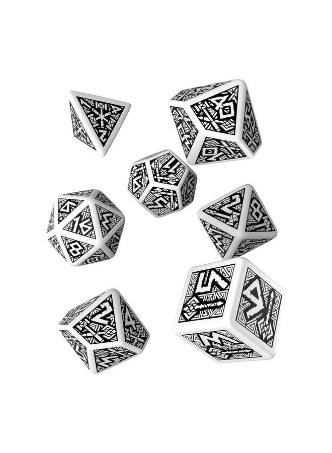 Q WORKSHOP Q-Workshop Dwarven White & Black RPG Ornamented Dice Set 7 Polyhedral Pieces - Image 1