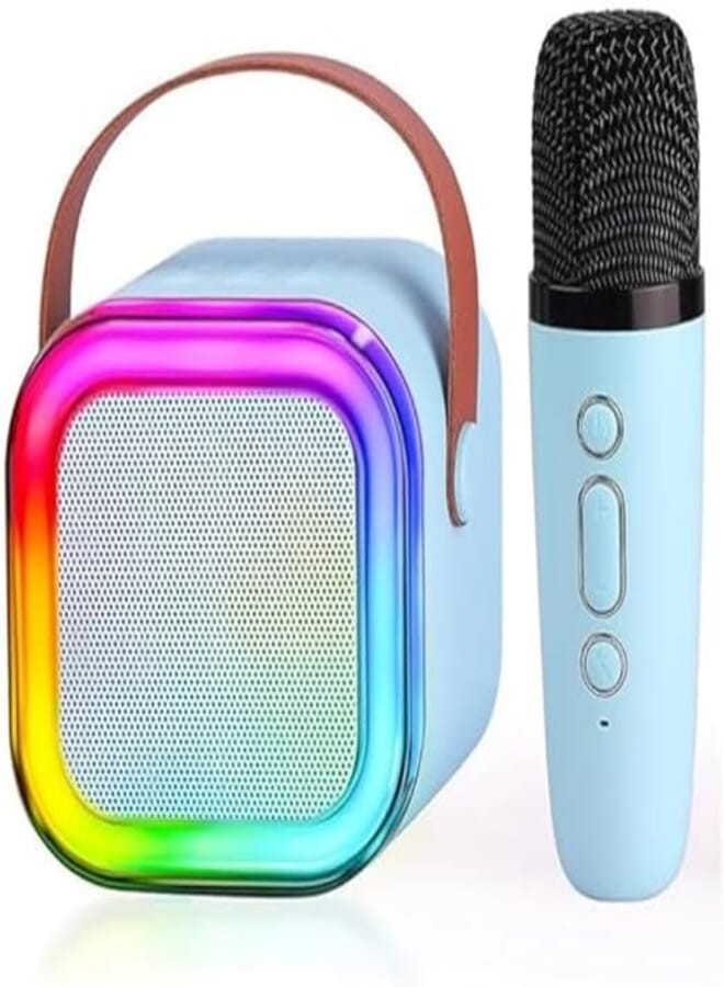 Kinoki Colorful Bluetooth Speaker with Karaoke Mic System for Home Singing Magic Ai Voice Changer Portable Mini Wireless Speaker with Mike for House Parties Birthday Gifts Events (Retro Jam)- Blue