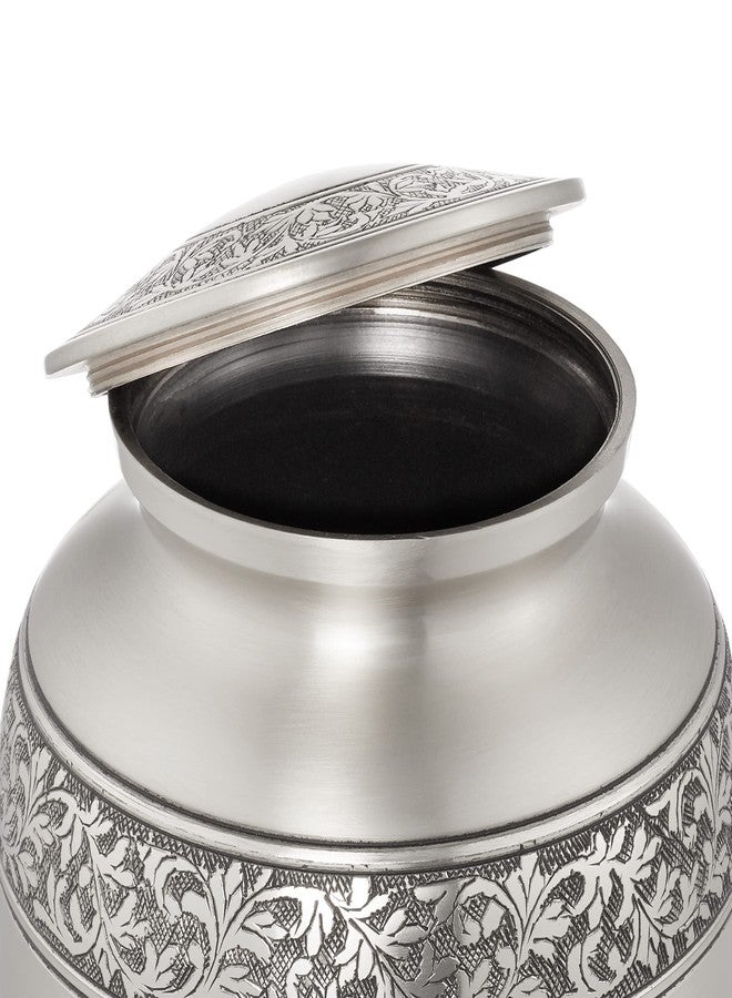 Reminded Adult Cremation Memorial Urn for Human Ashes, Pewter Etched Cross Funeral Urn with Velvet Bag - Image 3