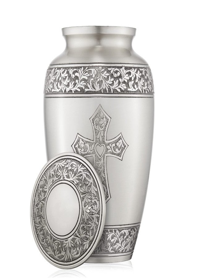 Reminded Adult Cremation Memorial Urn for Human Ashes, Pewter Etched Cross Funeral Urn with Velvet Bag - Image 5