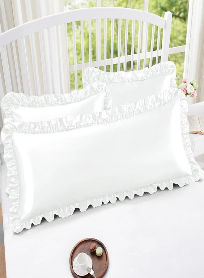 Homiest Ruffle Satin Body Pillow Cover, Silky Satin Body Pillowcase with Envelope Closure, Luxury & Ultra Soft Body Size Pillow Cases for Hair and Skin, Ruffled Long Pillow Shams (White) - Image 5